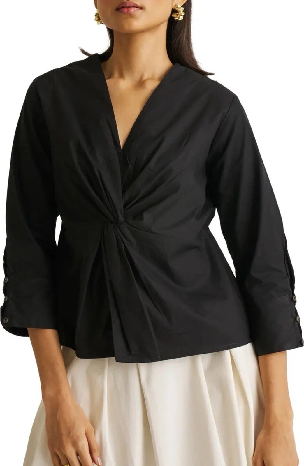 Reistor Top Black Front Twist Organic Cotton 3/4 Sleeves 3xl